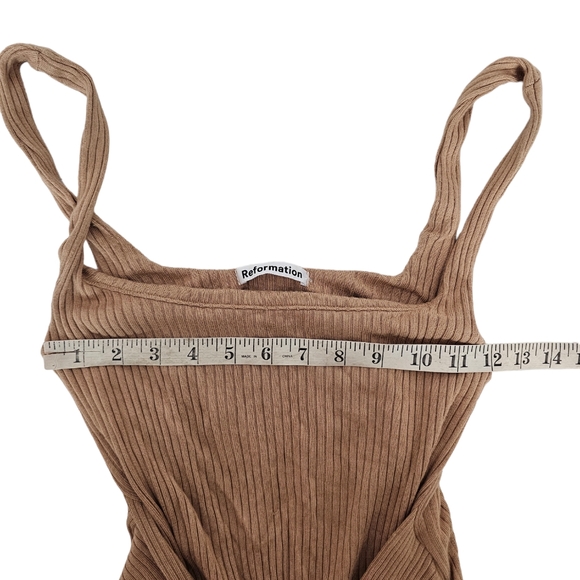 Reformation Hosby Ribbed Dress Tan Waist Tie Maxi Size Small - Picture 4 of 6